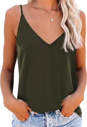 Diosun Women's V Neck Spaghetti Strappy Tank Tops Sexy Casual Loose Sleeveless Shirts Camisole