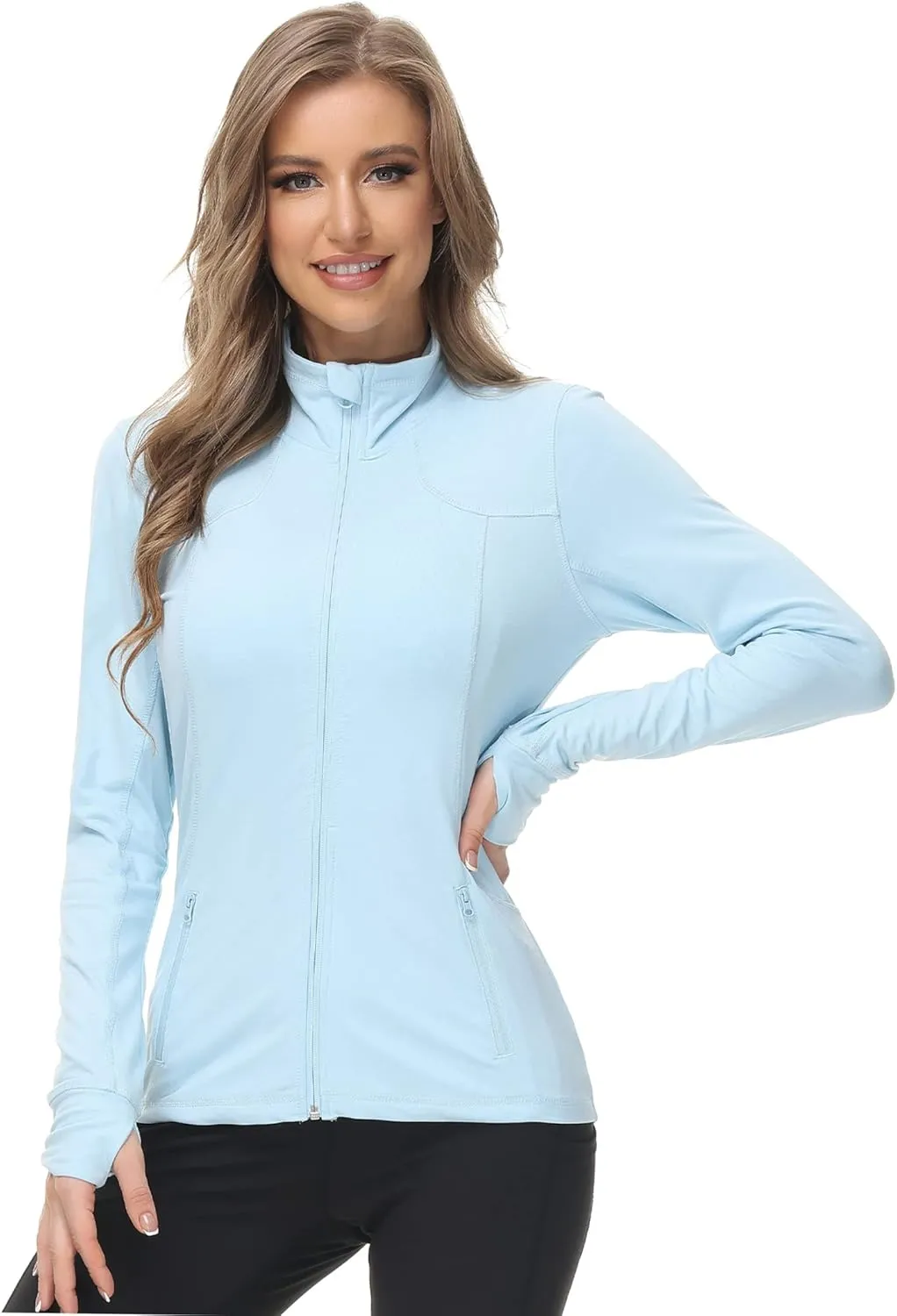 Dolcevida Womens Sports Jackets Zip Up Workout Yoga Jacket with Pockets