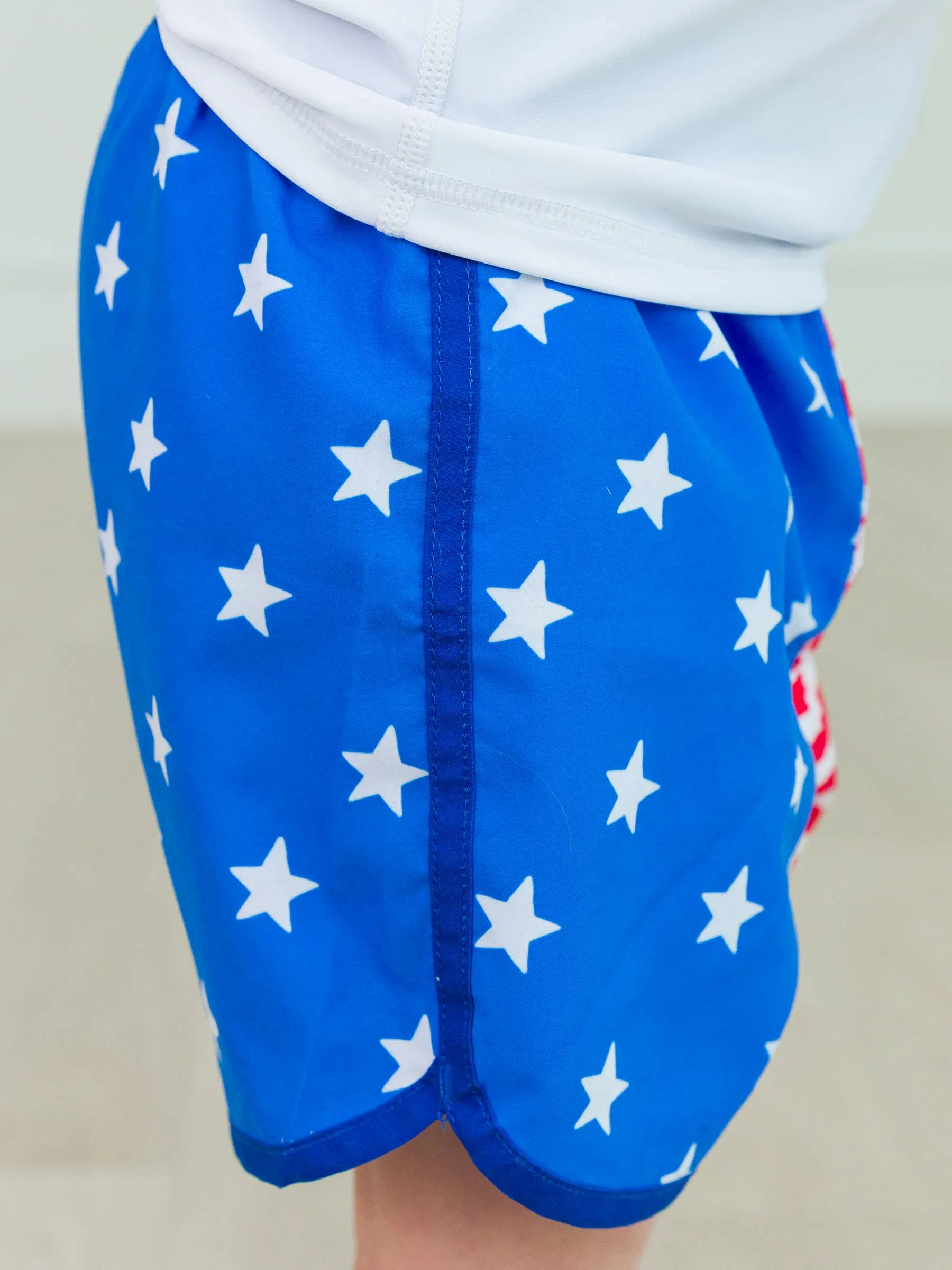Dolphin Hem Swim Trunks - Stars & Stripes