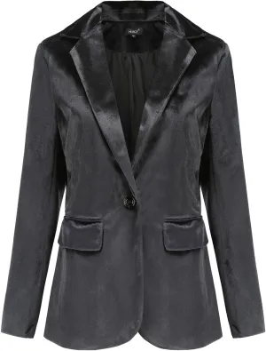 ebossy Women's Elegant Velvet One Button Blazer Suit Silky Lapel Slim Bussiness Jackt Coat