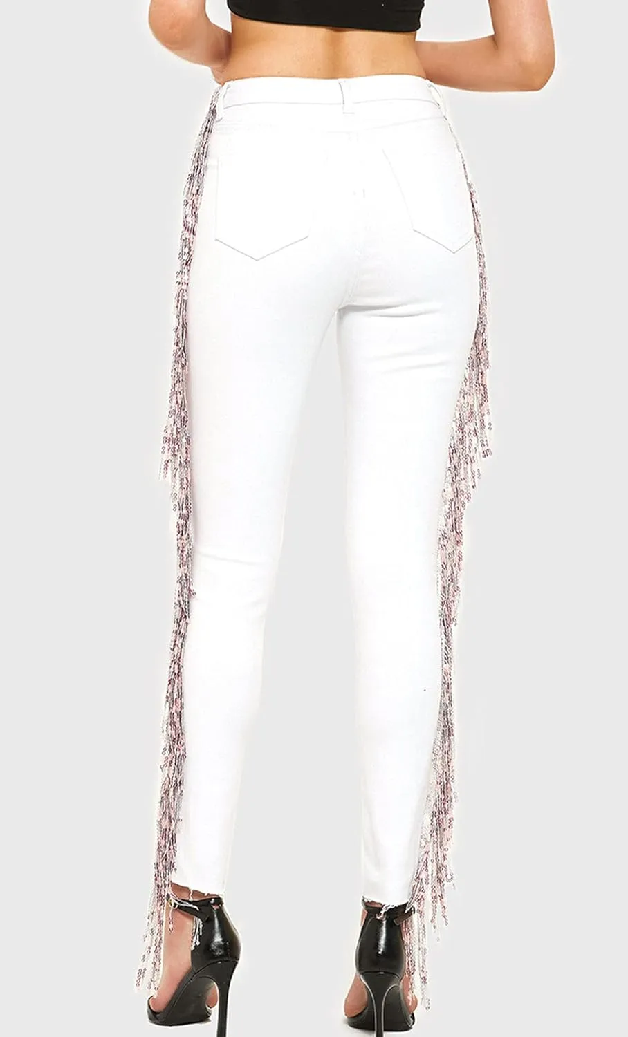 ebossy Women's Stylish Lace-Up Side Split Skinny Fit Stretch Ankle Jean Pants