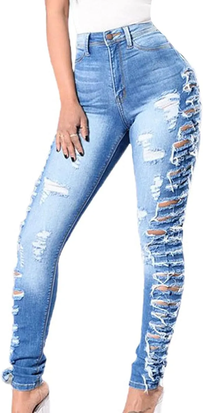 ebossy Women's Stylish Lace-Up Side Split Skinny Fit Stretch Ankle Jean Pants