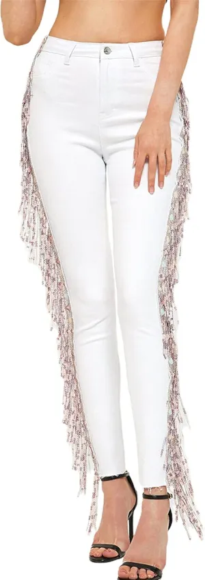 ebossy Women's Stylish Lace-Up Side Split Skinny Fit Stretch Ankle Jean Pants