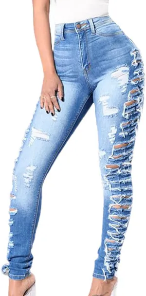 ebossy Women's Stylish Lace-Up Side Split Skinny Fit Stretch Ankle Jean Pants