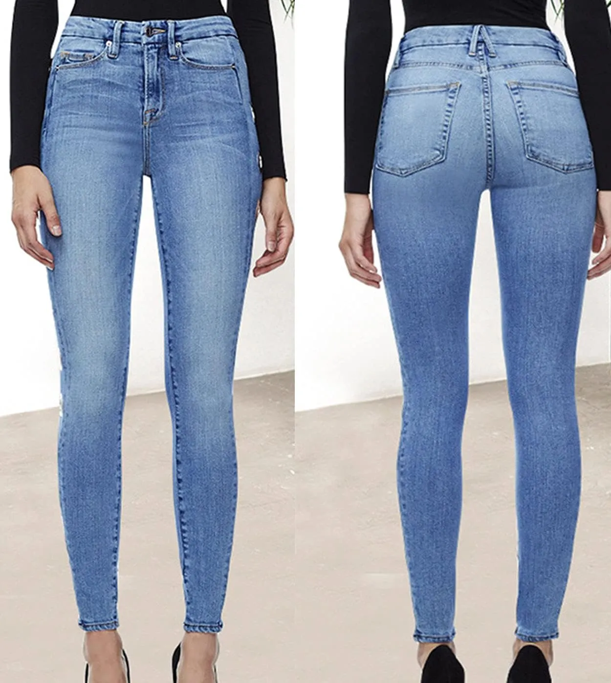 ebossy Women's Stylish Lace-Up Side Split Skinny Fit Stretch Ankle Jean Pants