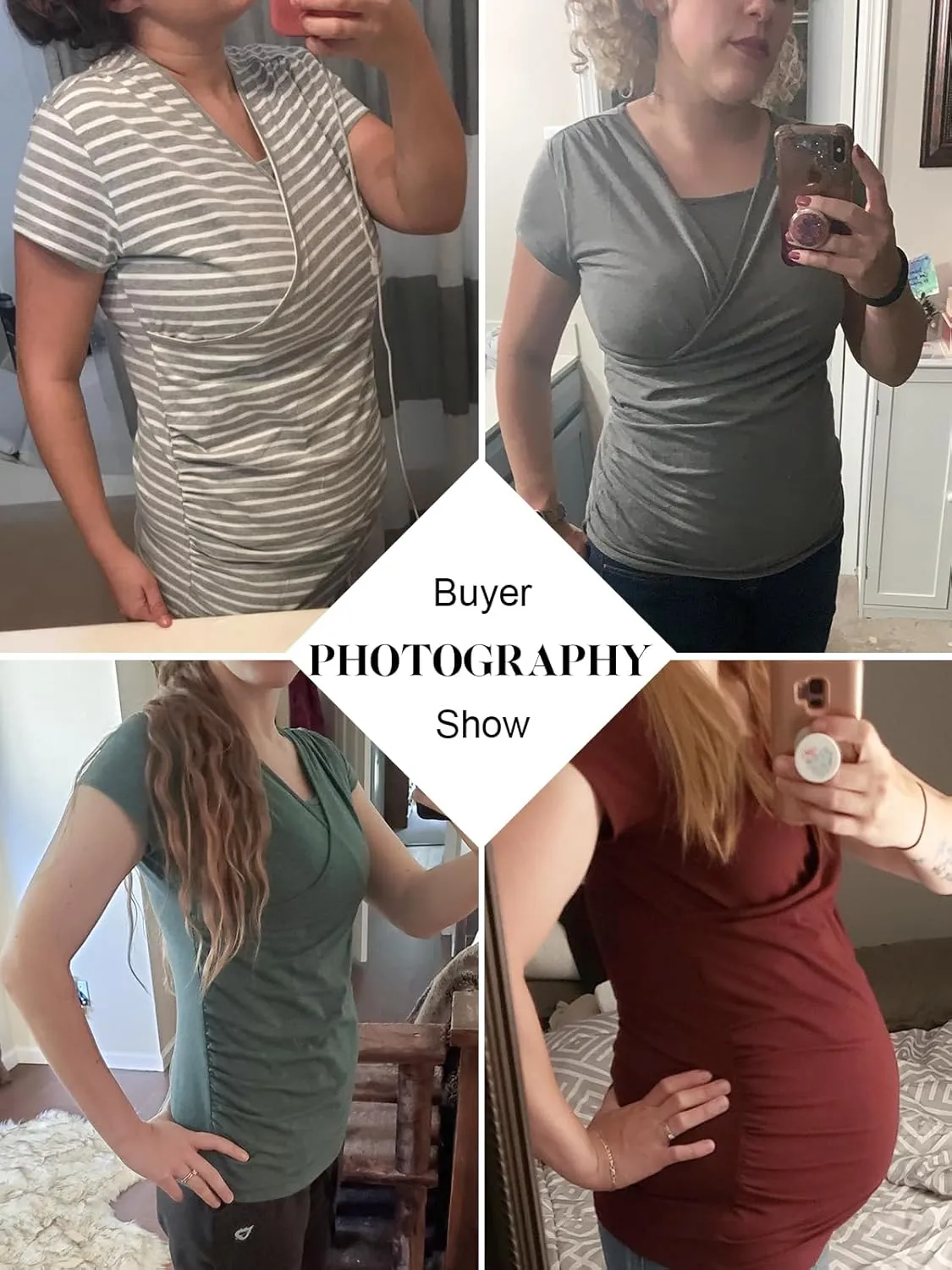 Ecavus 3PCS Women's Maternity Nursing Tops for Breastfeeding Short Sleeve Side Ruched Nursing Shirts