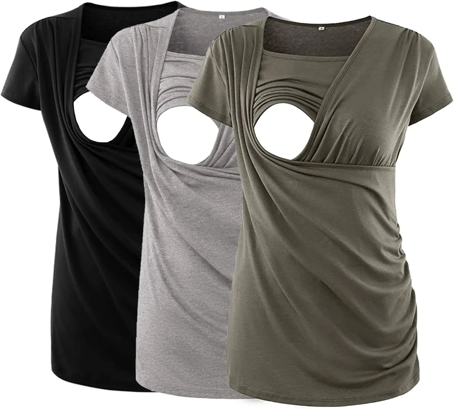 Ecavus 3PCS Women's Maternity Nursing Tops for Breastfeeding Short Sleeve Side Ruched Nursing Shirts