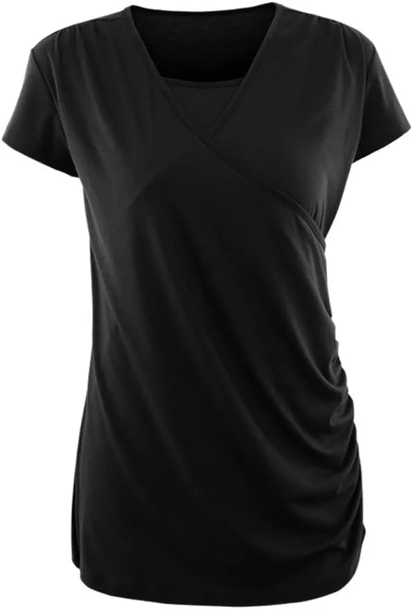 Ecavus 3PCS Women's Maternity Nursing Tops for Breastfeeding Short Sleeve Side Ruched Nursing Shirts