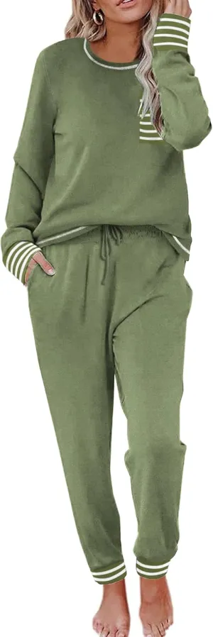 Ekouaer Pajamas Women's Long Sleeve Pj Set Soft 2 Piece Loungewear Sleepwear with Jogger Pants XS-3XL