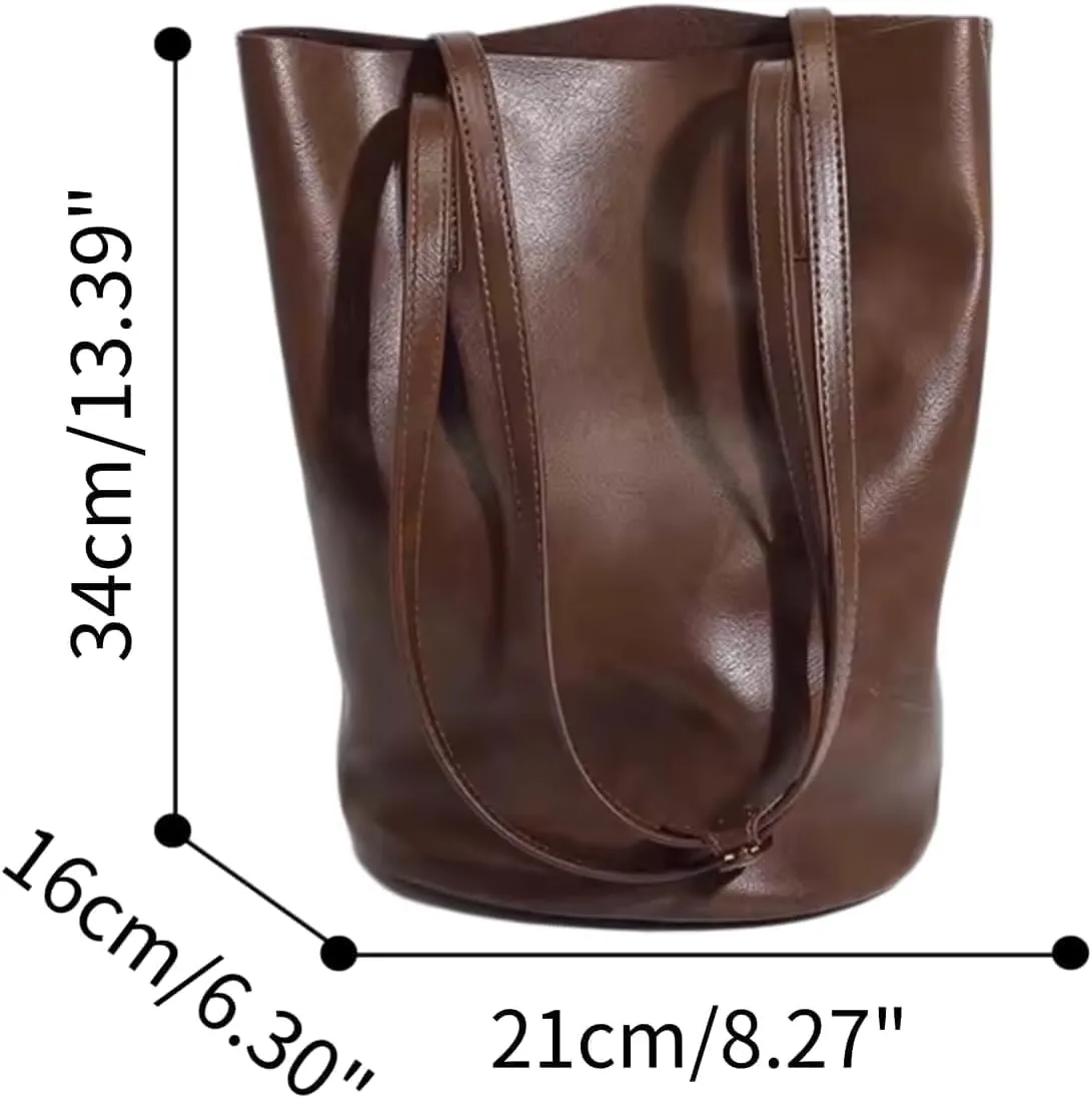 Elegant Women's Bucket Bag Pu Leather Shoulder Crossbody Bag Stylish Design Hobo Bag Purse