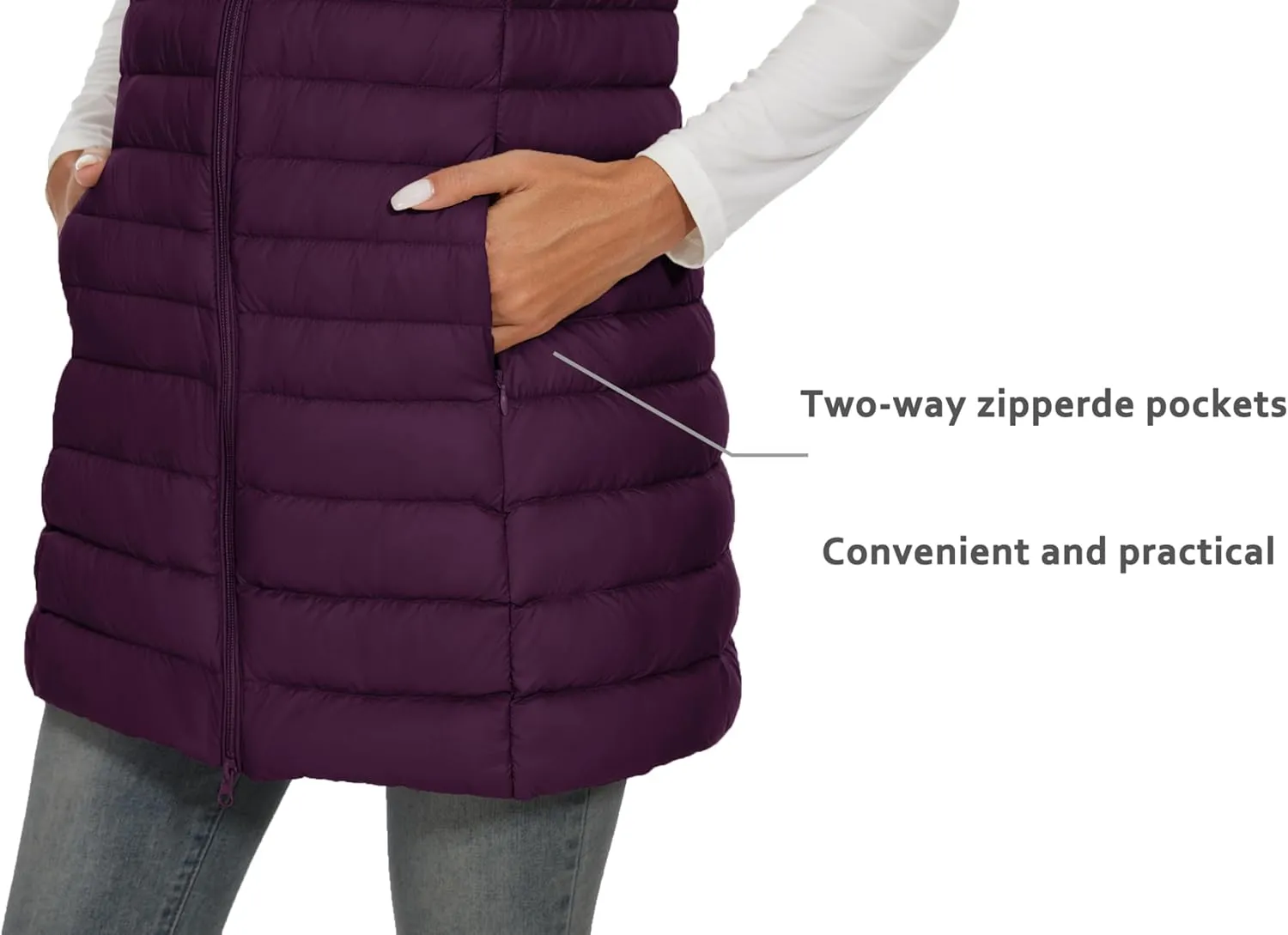 ELFJOY Women's Mid Long Down Vest Lightweight Puffer Vest Coat Jacket Stylish Windbreaker