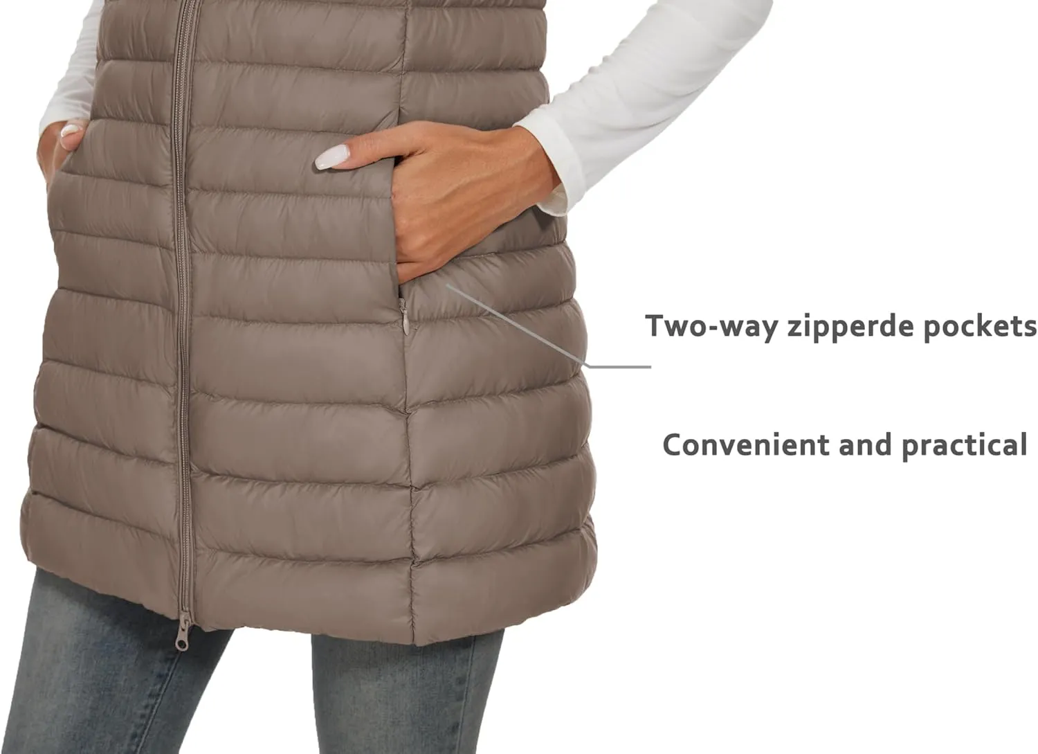 ELFJOY Women's Mid Long Down Vest Lightweight Puffer Vest Coat Jacket Stylish Windbreaker