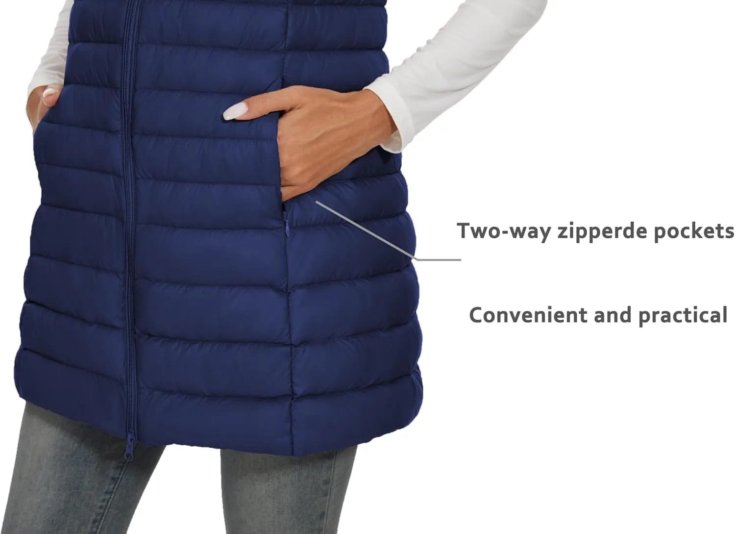 ELFJOY Women's Mid Long Down Vest Lightweight Puffer Vest Coat Jacket Stylish Windbreaker
