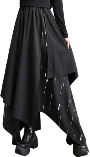 ellazhu Women's Baggy Irregular Patchwork Elastic Waist Ankle Maxi Skirt GZ73 A