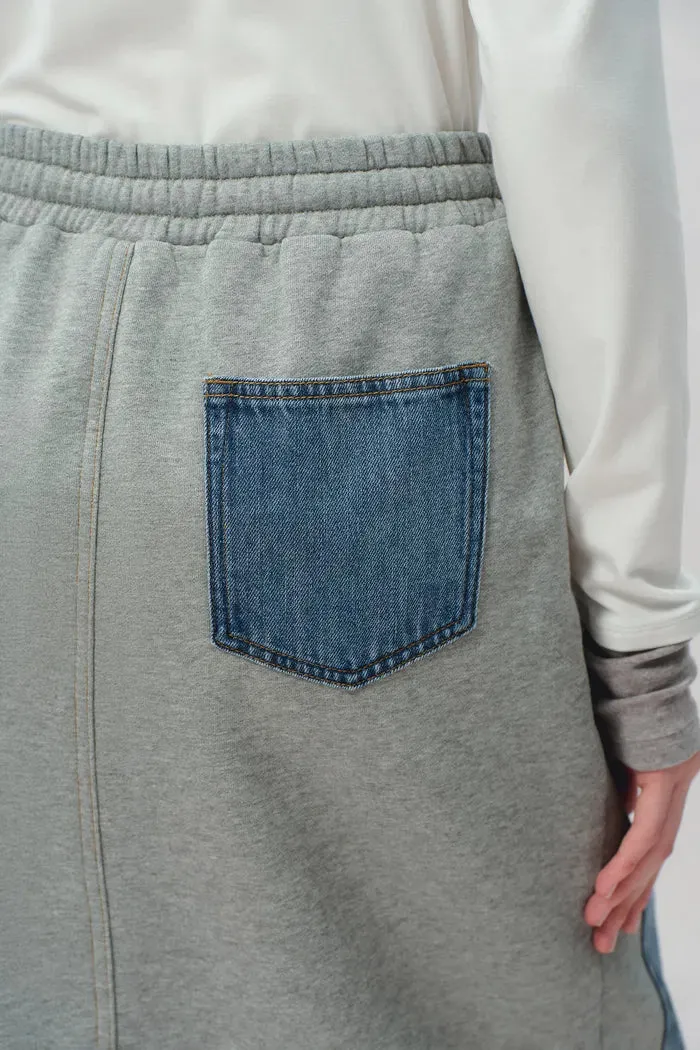 Elvin Patchwork Midi Skirt in Cotton Denim