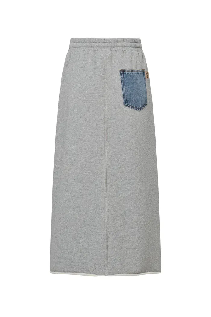 Elvin Patchwork Midi Skirt in Cotton Denim