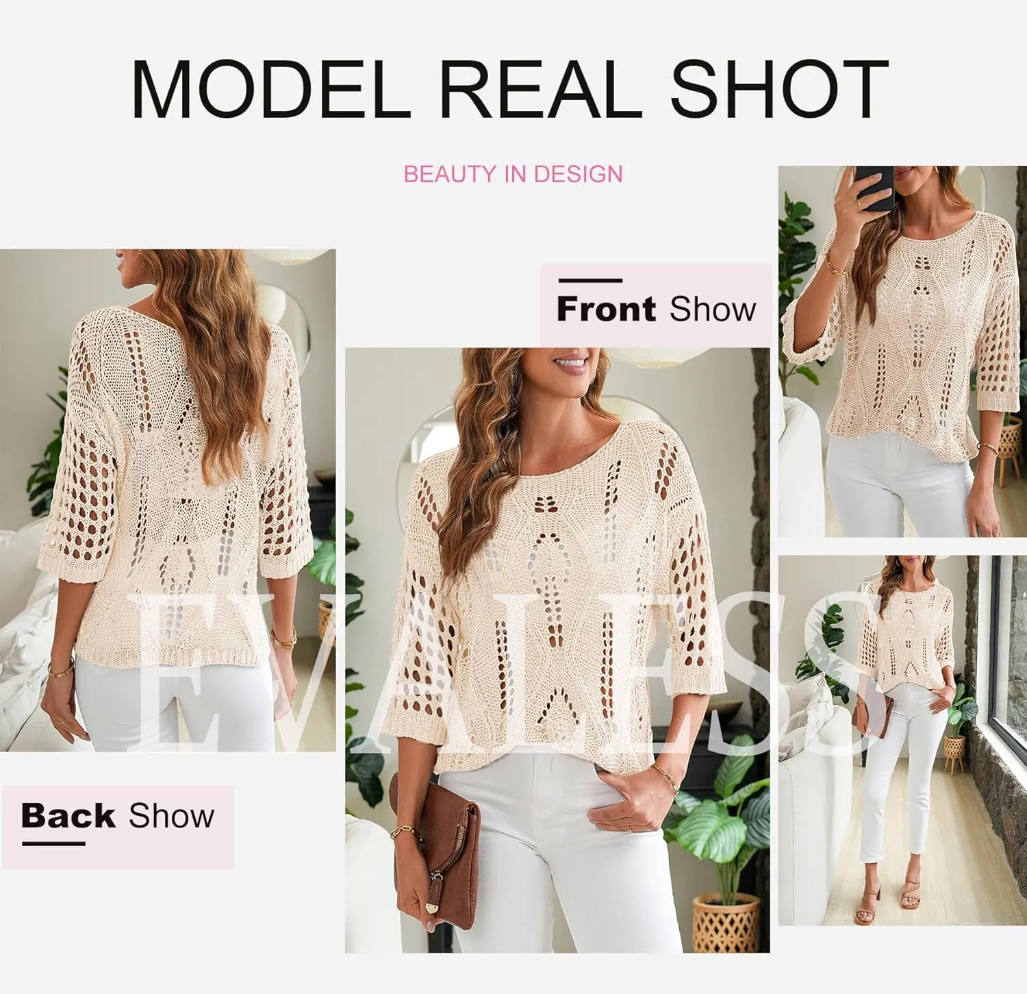 EVALESS Womens Crochet Hollow Out Knit Tops Half Sleeve Spring Summer Sweaters Beach Cover Ups for Women Trendy 2025