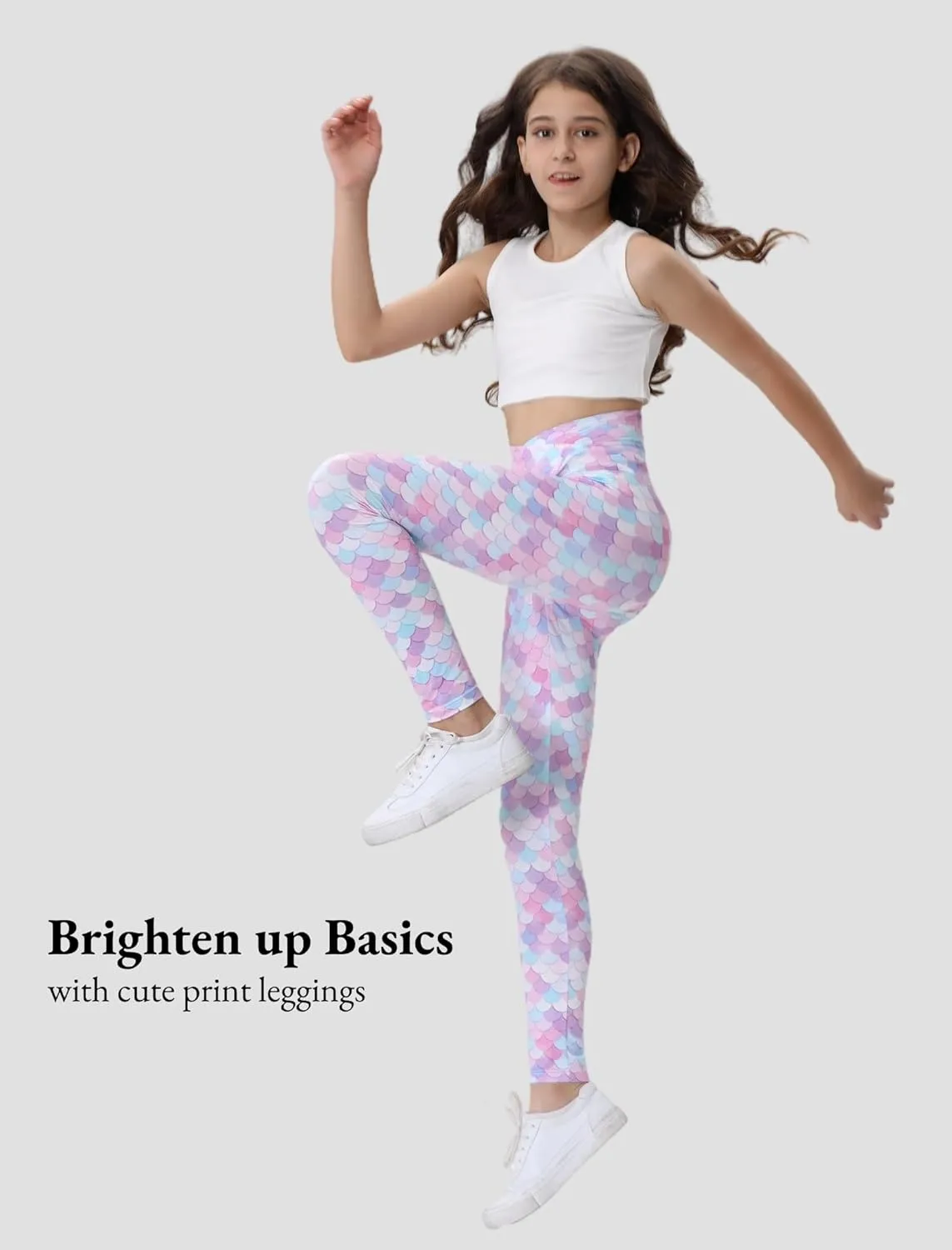 EXARUS Girls Leggings Skinny/Flare Yoga Pants Lightweight Flat/Crossover Waist Multipack Dance High Waisted Soft 6-14Y