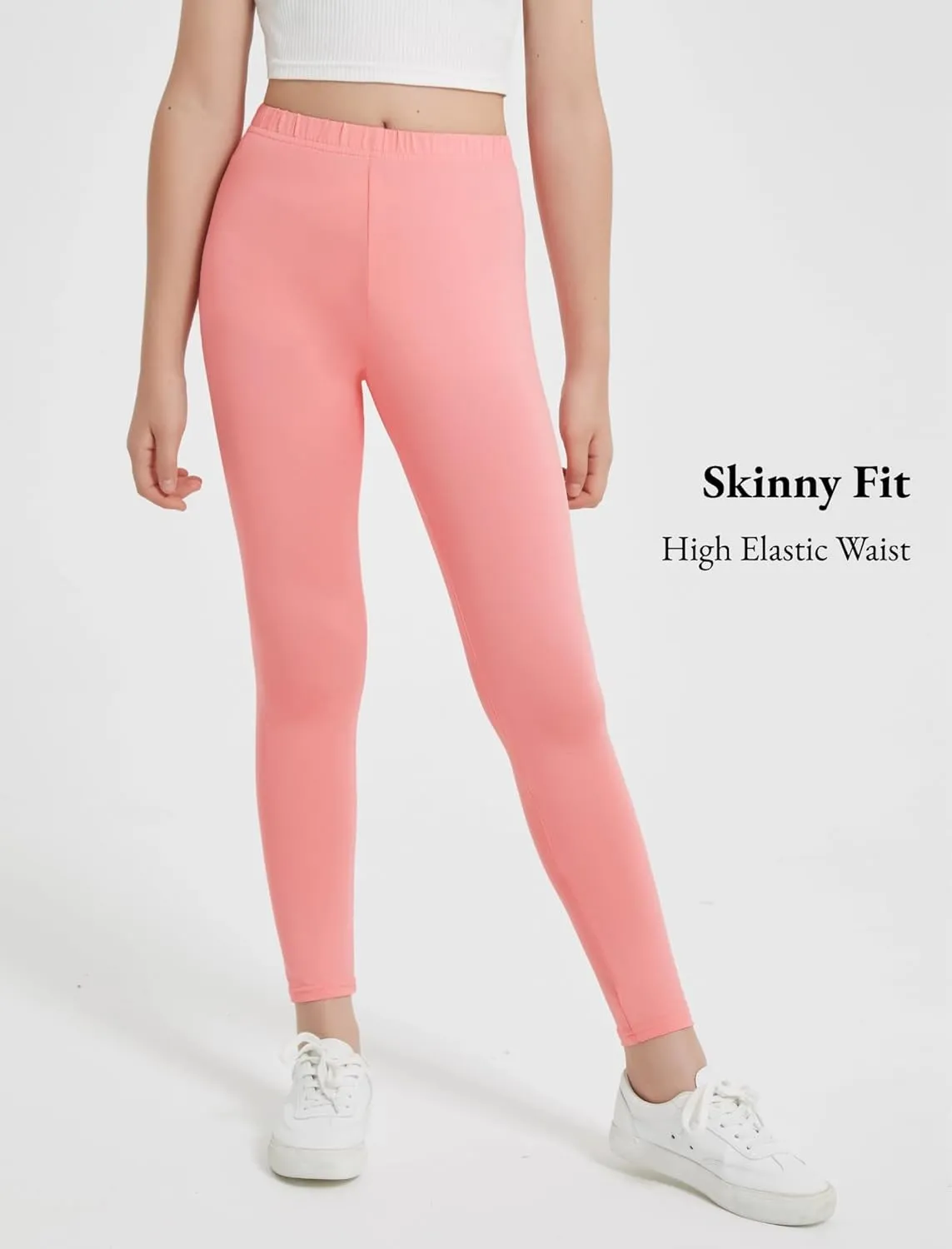 EXARUS Girls Leggings Skinny/Flare Yoga Pants Lightweight Flat/Crossover Waist Multipack Dance High Waisted Soft 6-14Y