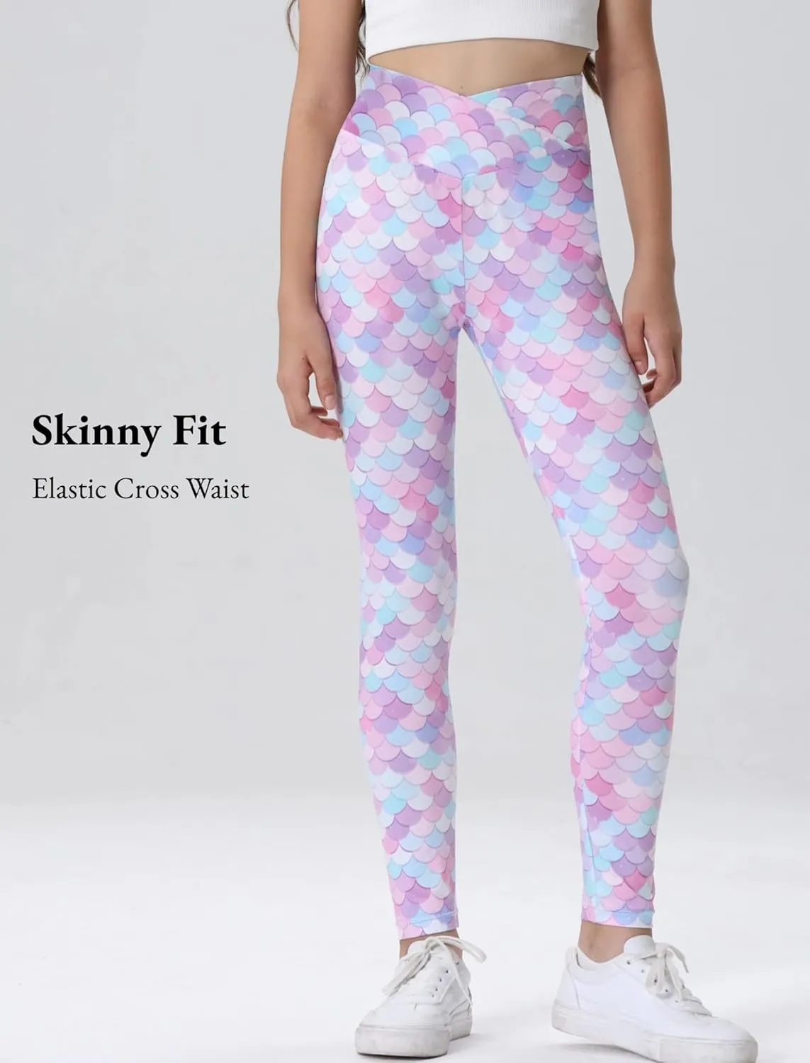 EXARUS Girls Leggings Skinny/Flare Yoga Pants Lightweight Flat/Crossover Waist Multipack Dance High Waisted Soft 6-14Y