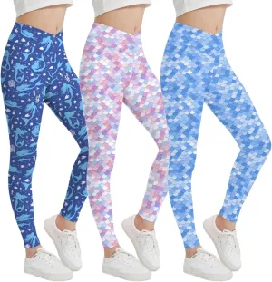 EXARUS Girls Leggings Skinny/Flare Yoga Pants Lightweight Flat/Crossover Waist Multipack Dance High Waisted Soft 6-14Y