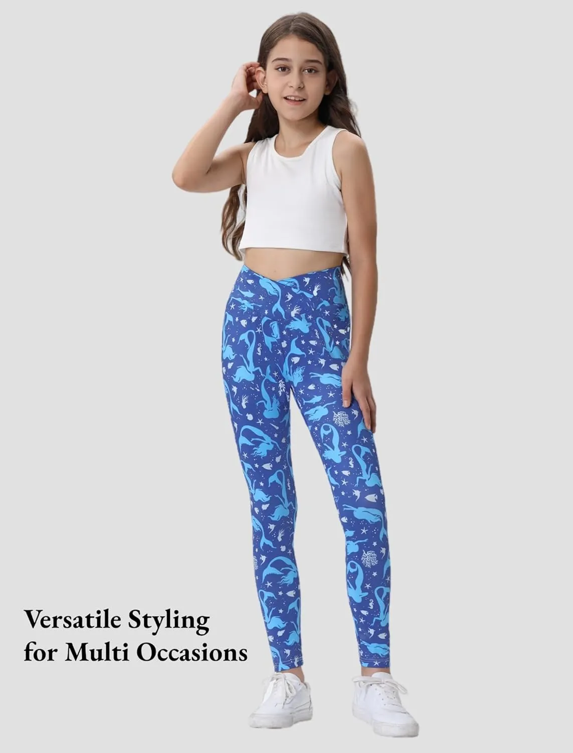 EXARUS Girls Leggings Skinny/Flare Yoga Pants Lightweight Flat/Crossover Waist Multipack Dance High Waisted Soft 6-14Y