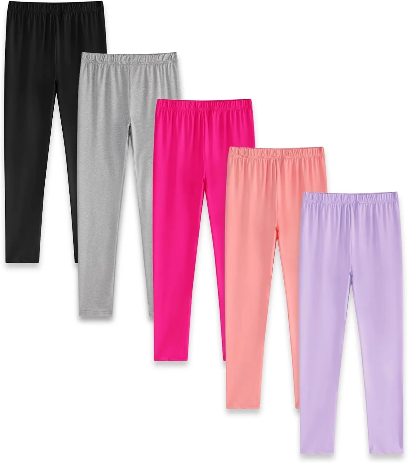 EXARUS Girls Leggings Skinny/Flare Yoga Pants Lightweight Flat/Crossover Waist Multipack Dance High Waisted Soft 6-14Y