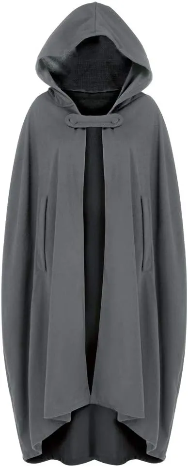Fashion Hooded Trench Coat Cloak Halloween Costumes Woman 2025 Solid Split Woolen Outerwear Long Hoodies