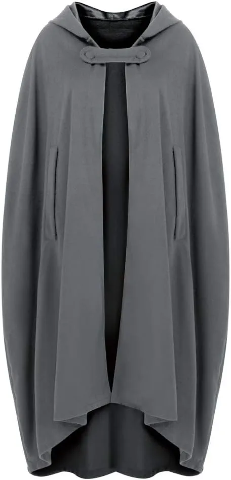 Fashion Hooded Trench Coat Cloak Halloween Costumes Woman 2025 Solid Split Woolen Outerwear Long Hoodies