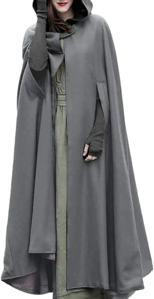 Fashion Hooded Trench Coat Cloak Halloween Costumes Woman 2025 Solid Split Woolen Outerwear Long Hoodies