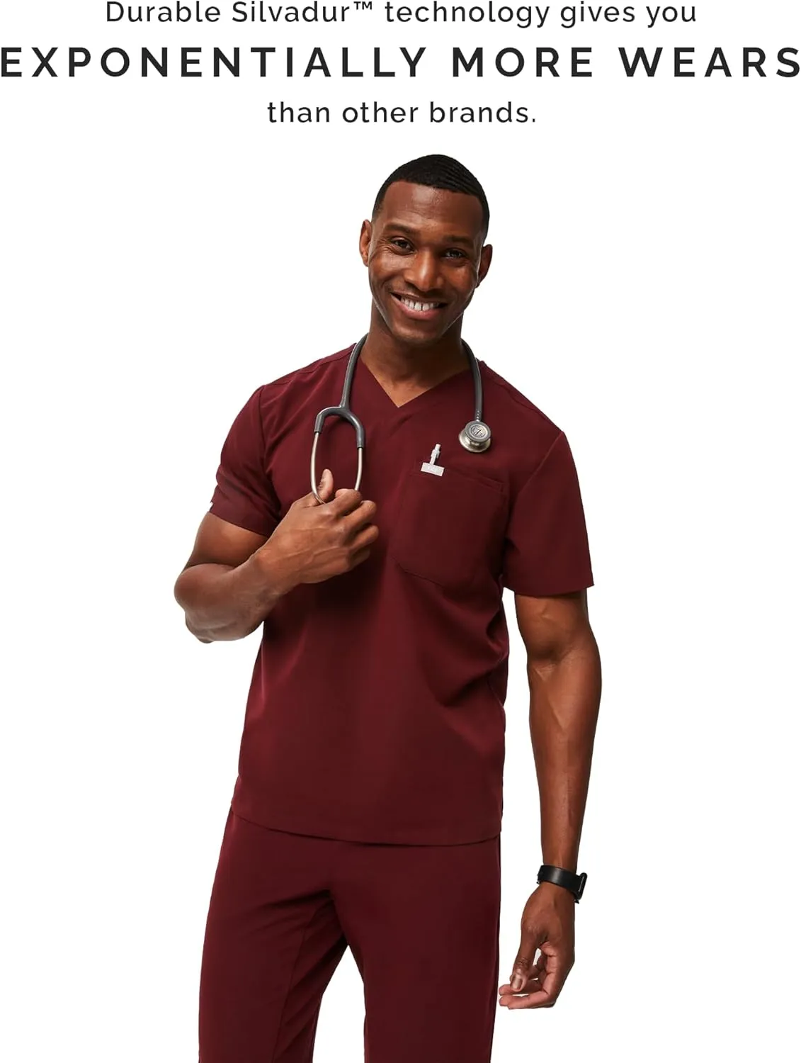 FIGS Leon Scrub Top for Men  3 Pockets, Tailored Fit, Modern V-Neck, 4-Way Stretch, Moisture-Wicking Men's Scrubs