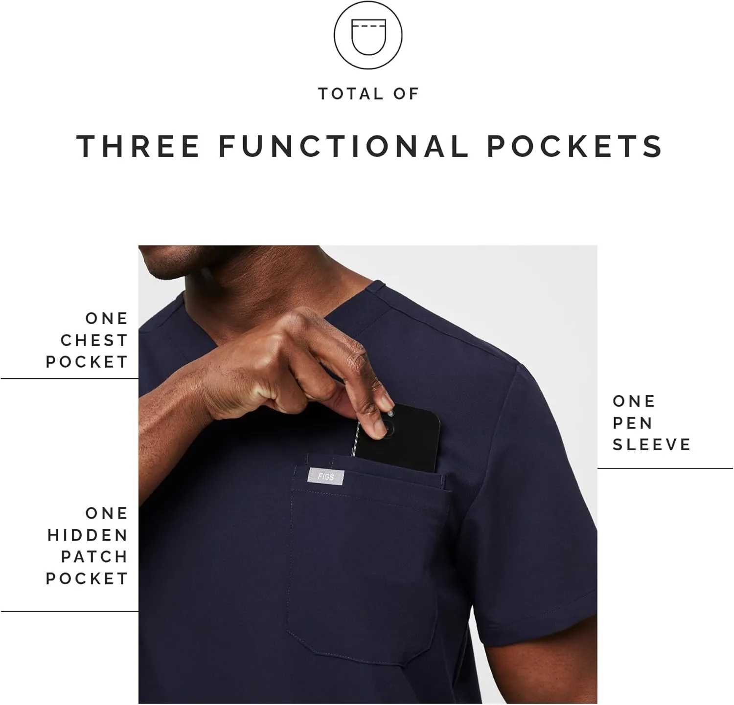 FIGS Leon Scrub Top for Men  3 Pockets, Tailored Fit, Modern V-Neck, 4-Way Stretch, Moisture-Wicking Men's Scrubs