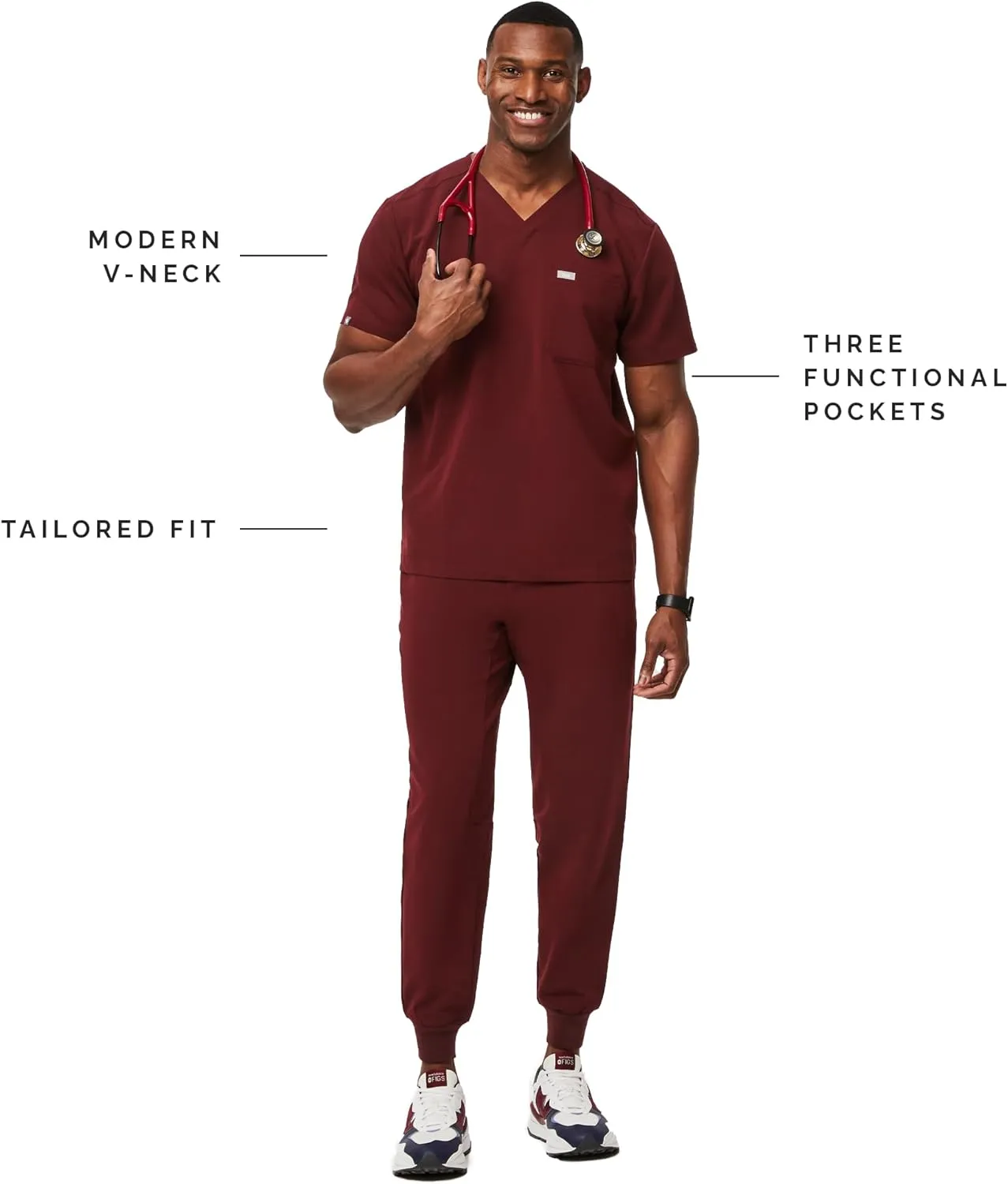 FIGS Leon Scrub Top for Men  3 Pockets, Tailored Fit, Modern V-Neck, 4-Way Stretch, Moisture-Wicking Men's Scrubs