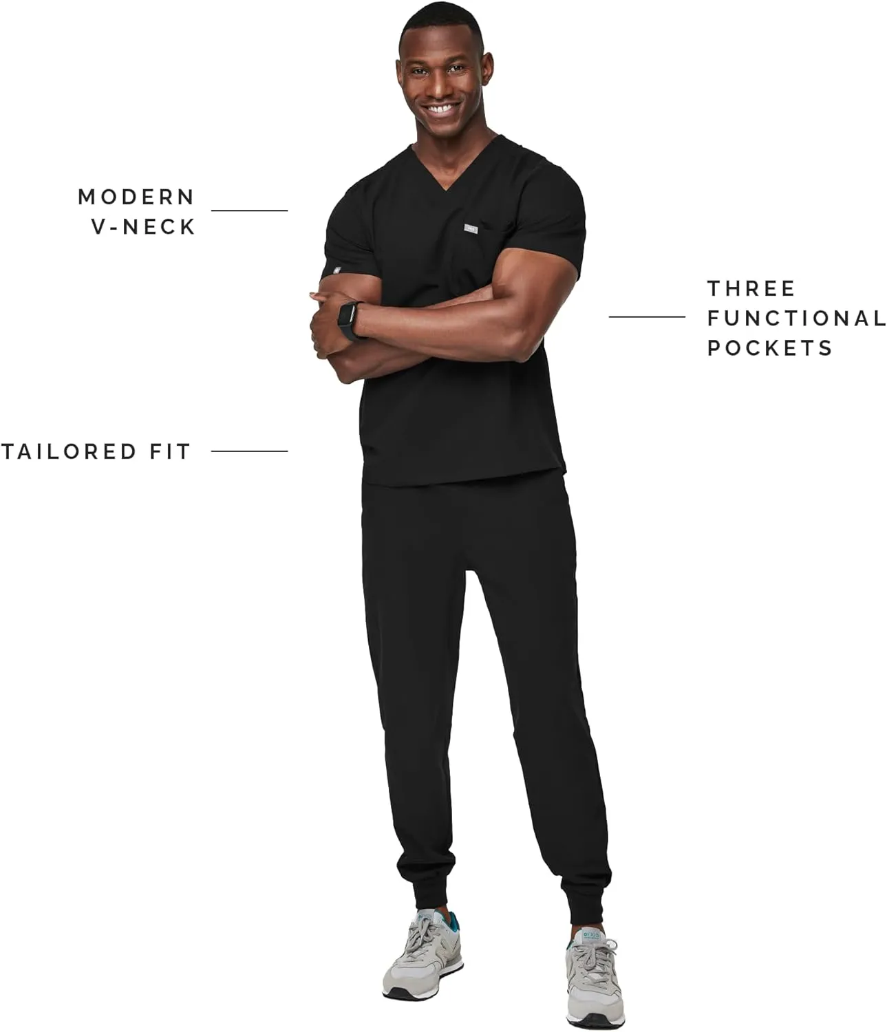 FIGS Leon Scrub Top for Men  3 Pockets, Tailored Fit, Modern V-Neck, 4-Way Stretch, Moisture-Wicking Men's Scrubs