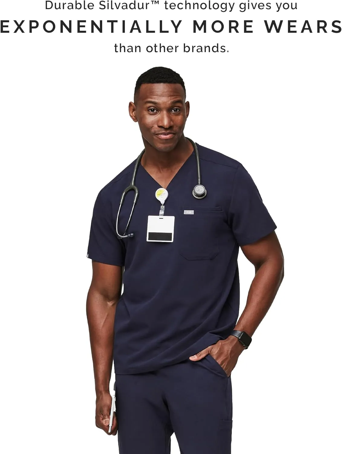 FIGS Leon Scrub Top for Men  3 Pockets, Tailored Fit, Modern V-Neck, 4-Way Stretch, Moisture-Wicking Men's Scrubs