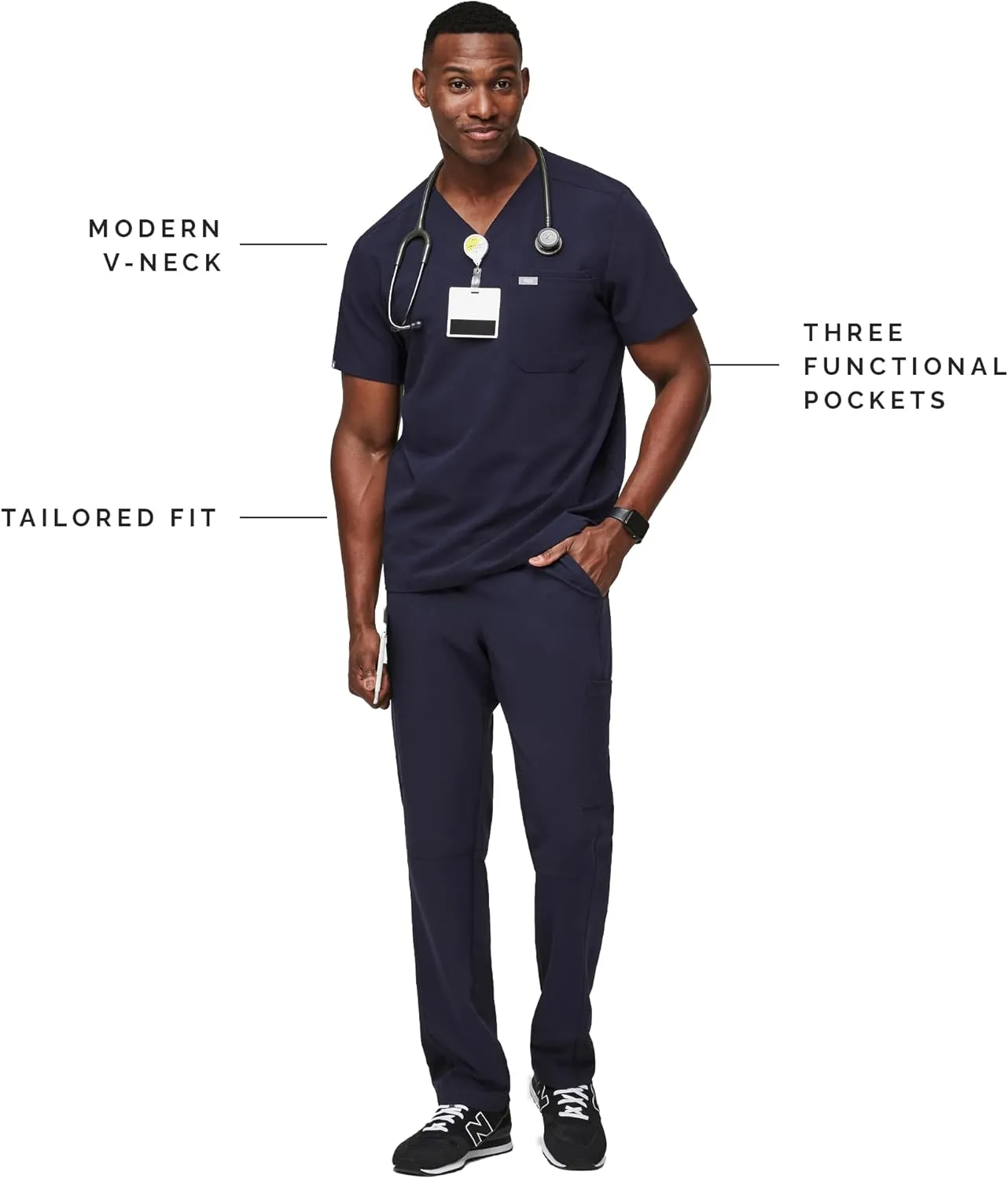FIGS Leon Scrub Top for Men  3 Pockets, Tailored Fit, Modern V-Neck, 4-Way Stretch, Moisture-Wicking Men's Scrubs