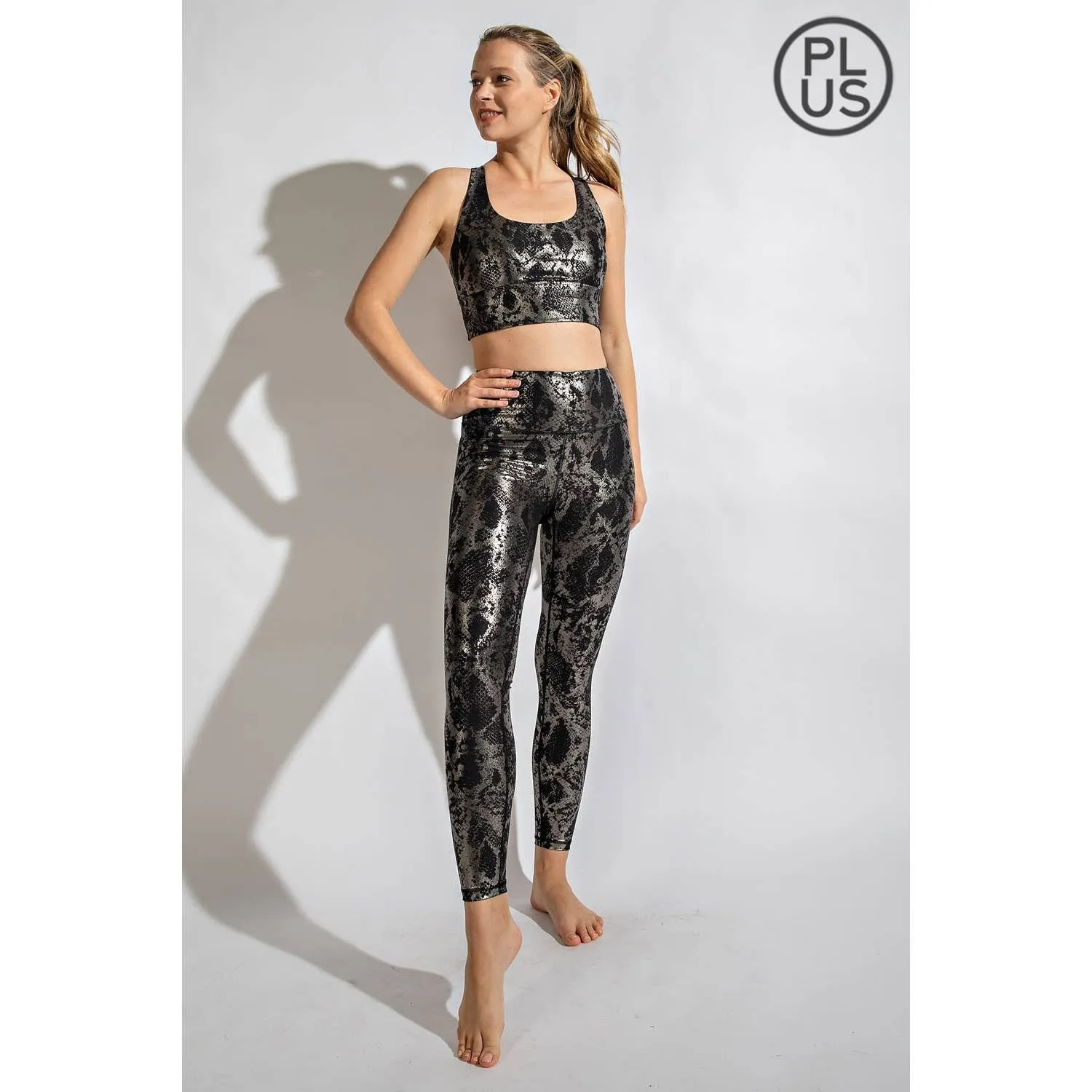 FINAL SALE Antique Sage Snake Print Foil Leggings in CURVY