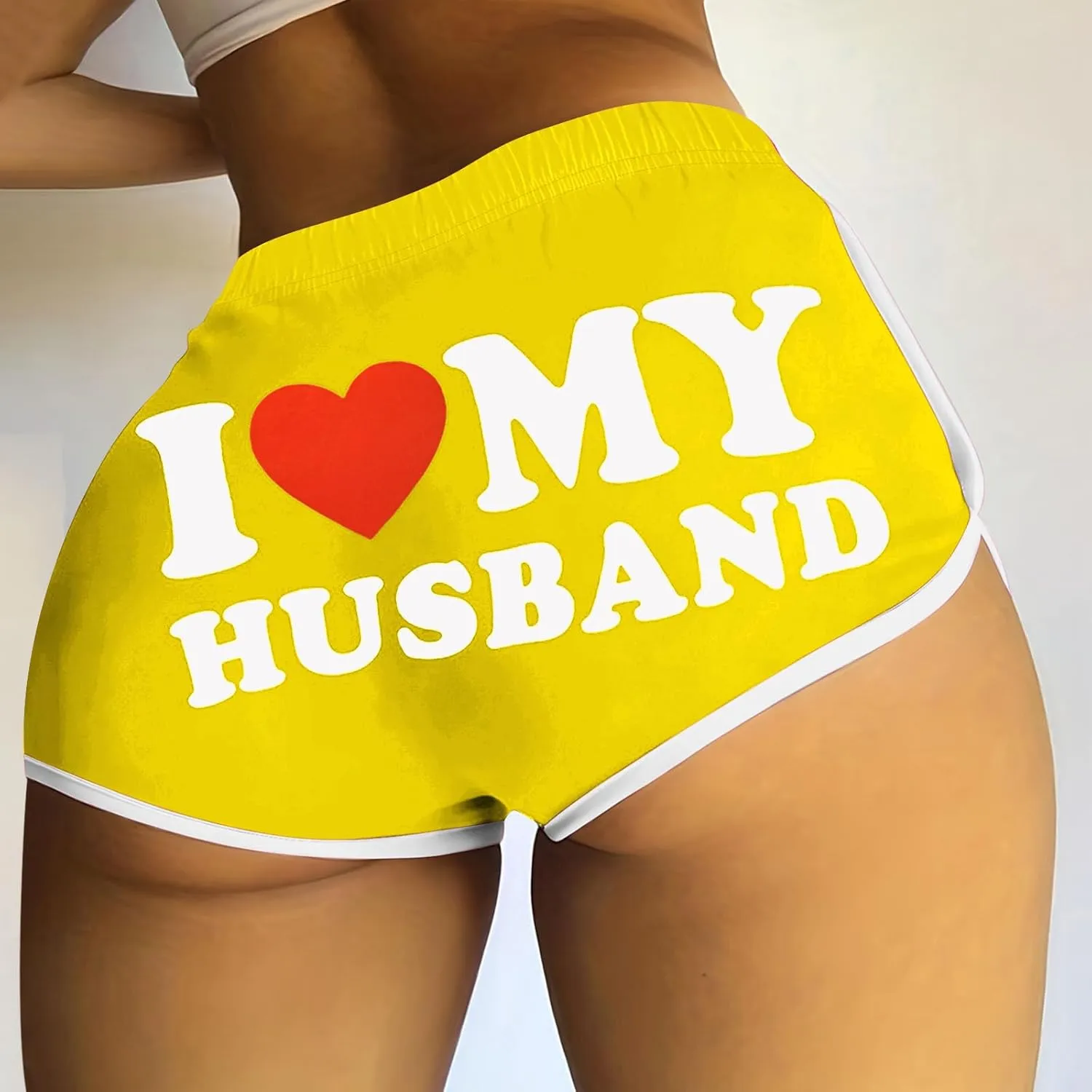 Firzero I Love My Husband Booty Shorts for Women Sexy High Waist Yoga Biker Shorts Soft Dance Hot Pants Butt Lifting Leggings