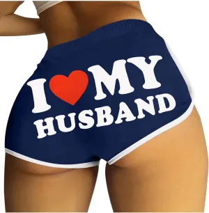 Firzero I Love My Husband Booty Shorts for Women Sexy High Waist Yoga Biker Shorts Soft Dance Hot Pants Butt Lifting Leggings