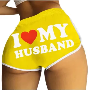 Firzero I Love My Husband Booty Shorts for Women Sexy High Waist Yoga Biker Shorts Soft Dance Hot Pants Butt Lifting Leggings