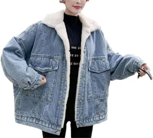Fjnbbiot Fashion Winter Women Coat Warm Lapel Thick Jacket Casual Work Clothes Cotton Padded Denim Jackets