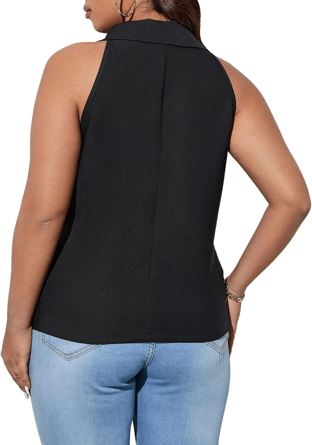 Floerns Women's Plus Size Button Down Lapel Neck Vest Sleeveless Blazer Suit Jackets