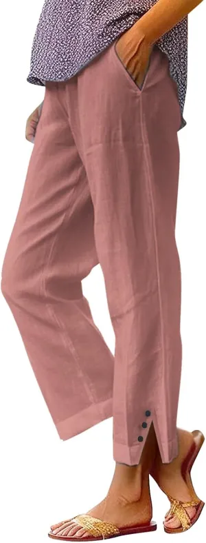 Flowy Pants Straight Leg Trousers for Women Wide Leg Pant Stretch Waist Lightweight for Summer Women Petite Summer 2024 Women's Clothes Linen Business Casual Outfits Plus Size