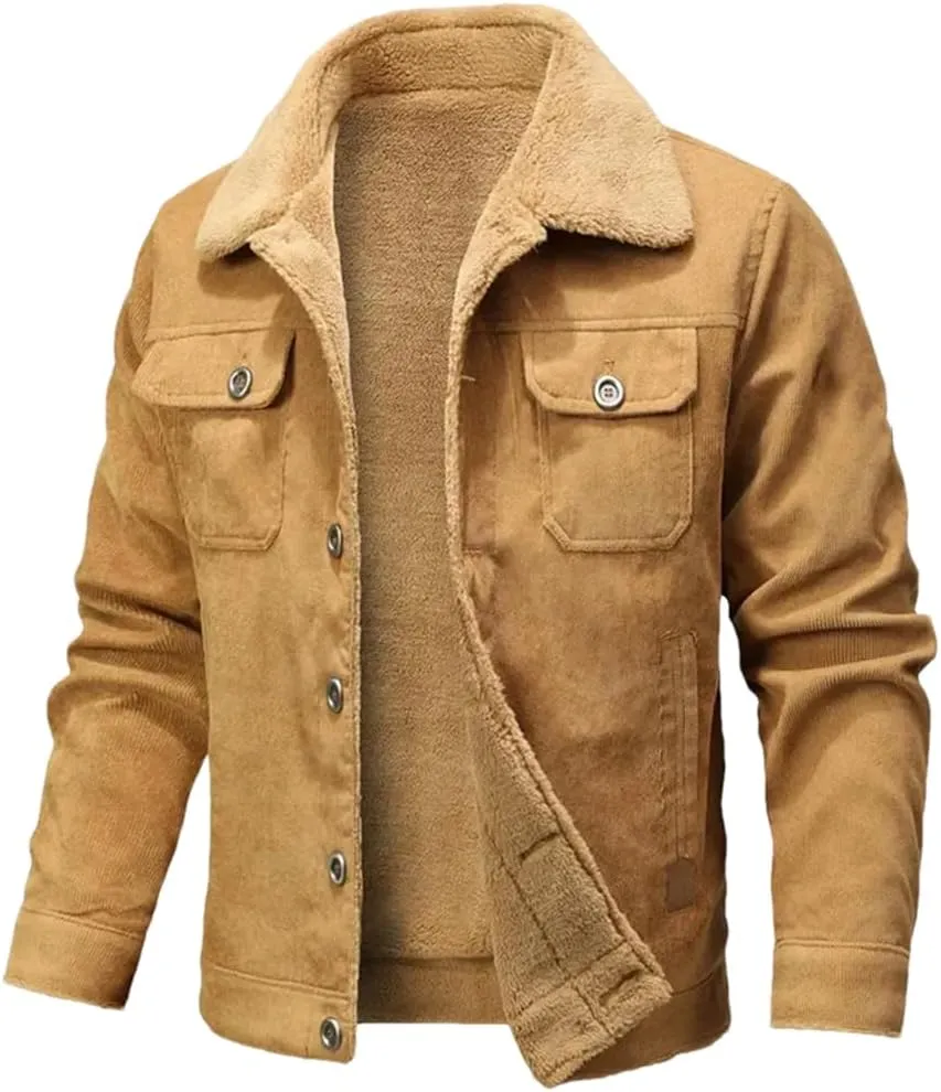 Fnfmrfmr Men's Winter Lapel Lamb Hair Thickened Denim Jacket Casual Tight Warm Cotton Padded Coat