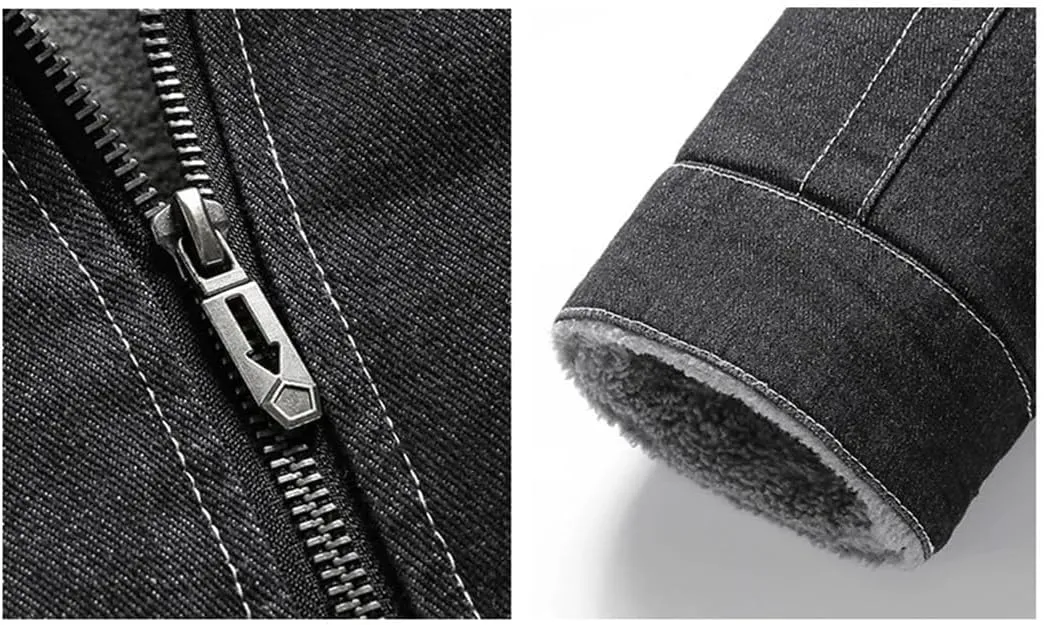 Fnfmrfmr Men's Winter Lapel Lamb Hair Thickened Denim Jacket Casual Tight Warm Cotton Padded Coat