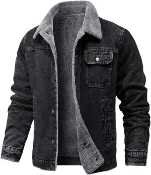 Fnfmrfmr Men's Winter Lapel Lamb Hair Thickened Denim Jacket Casual Tight Warm Cotton Padded Coat