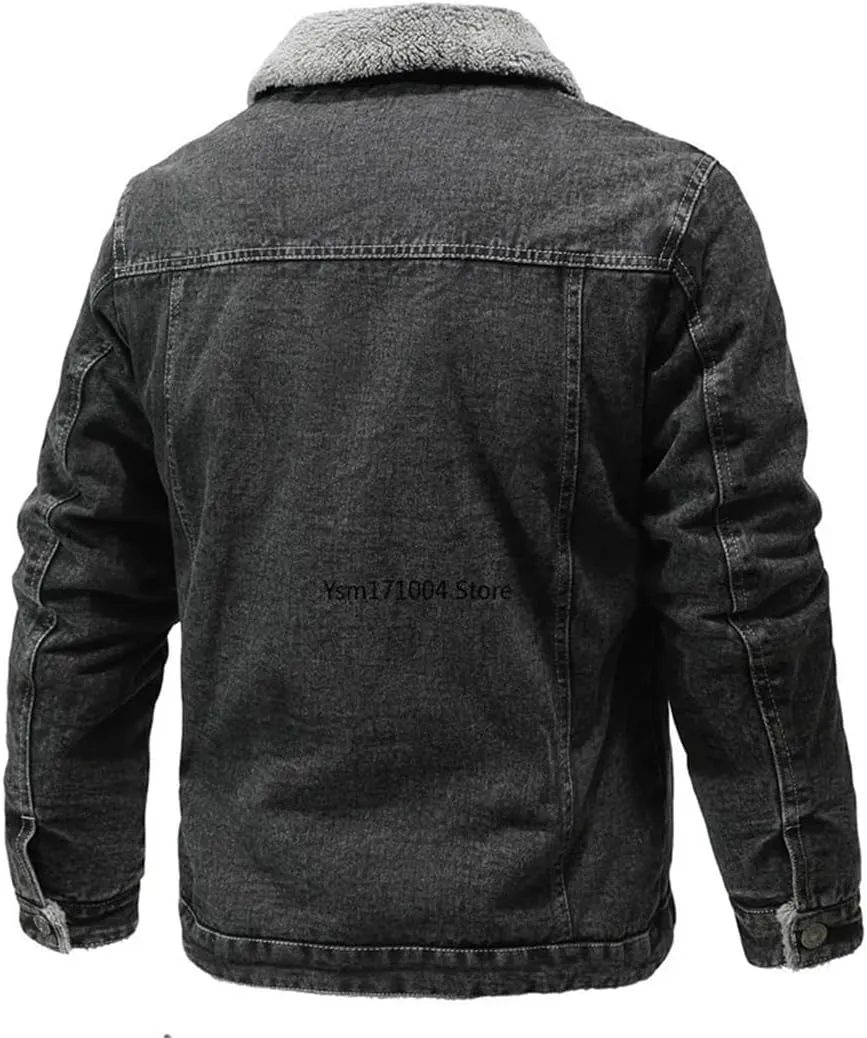 Fnfmrfmr Men's Winter Lapel Lamb Hair Thickened Denim Jacket Casual Tight Warm Cotton Padded Coat