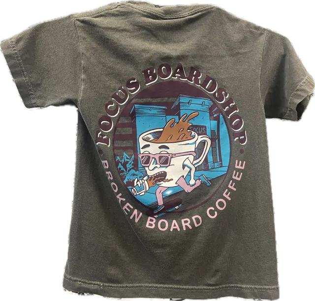 Focus Boardshop and Broken Board Coffee Collaboration Youth T-Shirt - Pepper Black