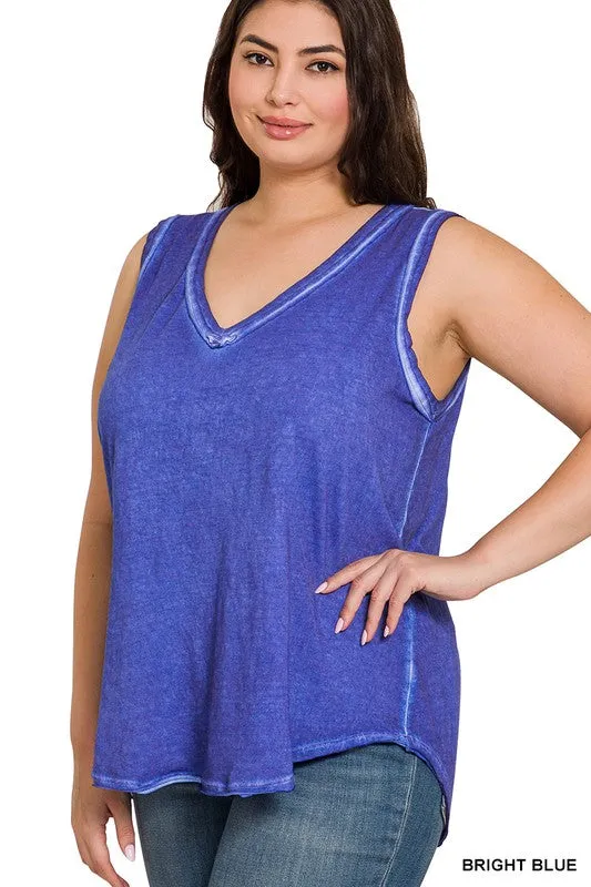 FS CLEARANCE Plus Washed Raw Edge V-Neck Tank Top