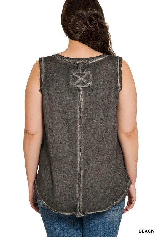 FS CLEARANCE Plus Washed Raw Edge V-Neck Tank Top